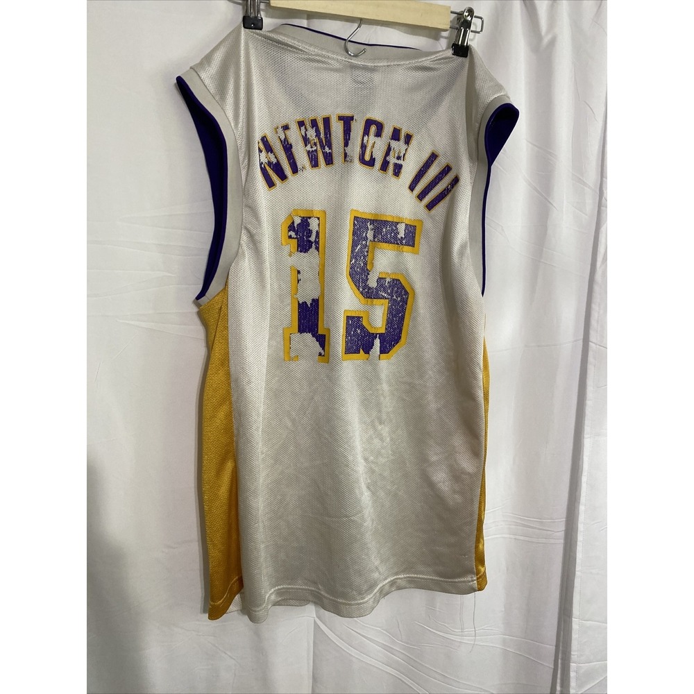 Adidas Lakers Basketball Jersey Mens Medium White Fair Newton III 15 Distressed